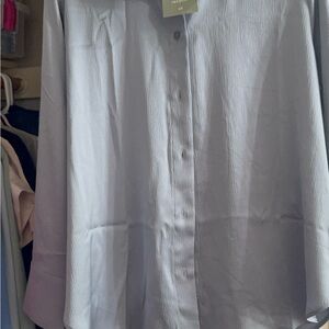 H&M Blue Button Down Blouse Size L NWT Recycled Polyester